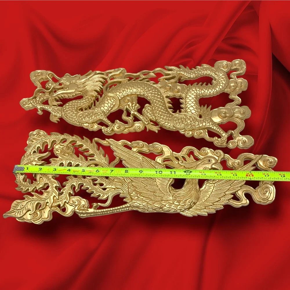 Vintage Dragon & Phoenix Wall Plaques Gold Tone Molded Resin Asian Decor 18